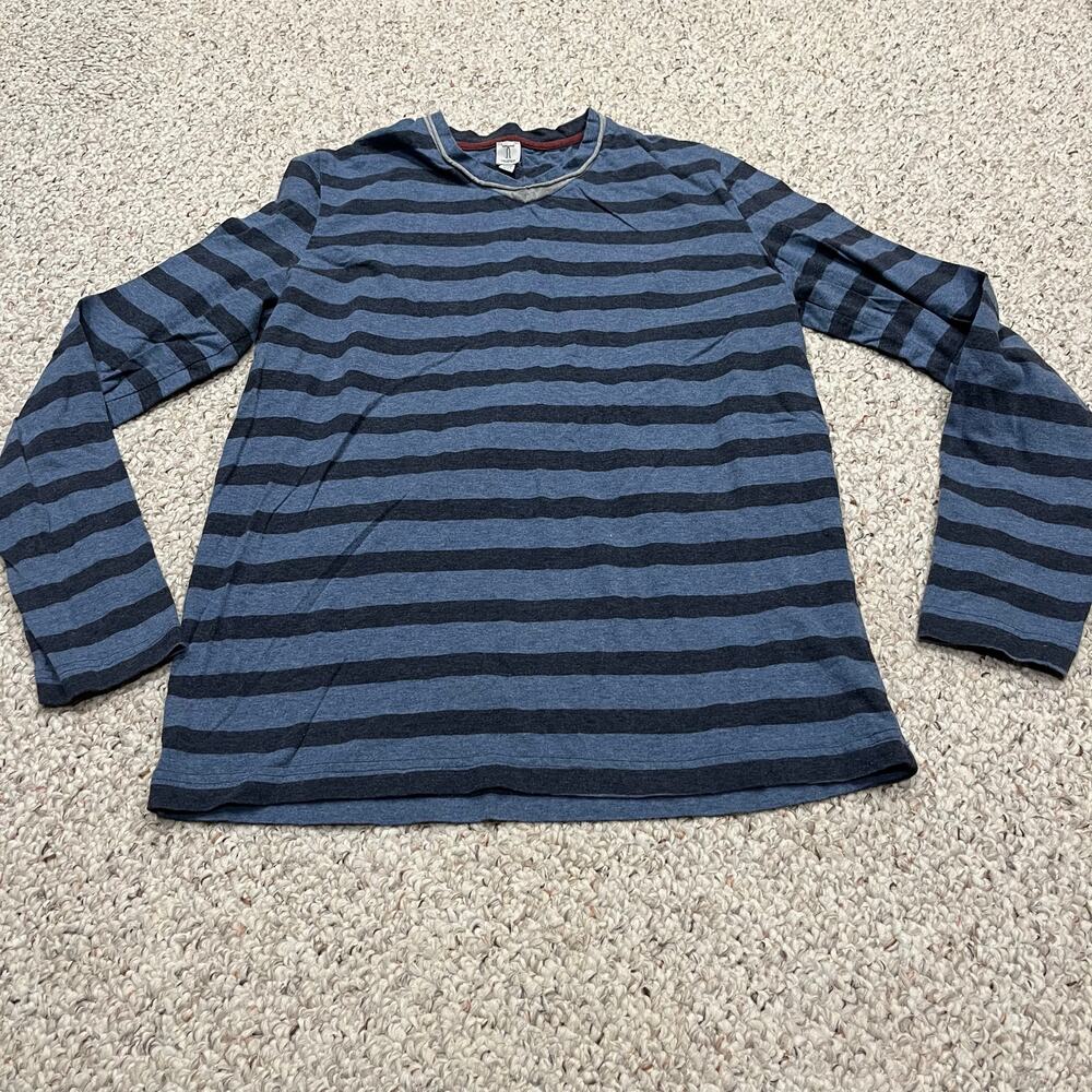 Tristan Striped V Neck Long sleeve Tee Sz L Cotton Preppy Casual Classic